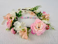 Fabric rose crown floral headband for girls. For flower girls, bridesmaid, birthdays, weddings, photoshoots.