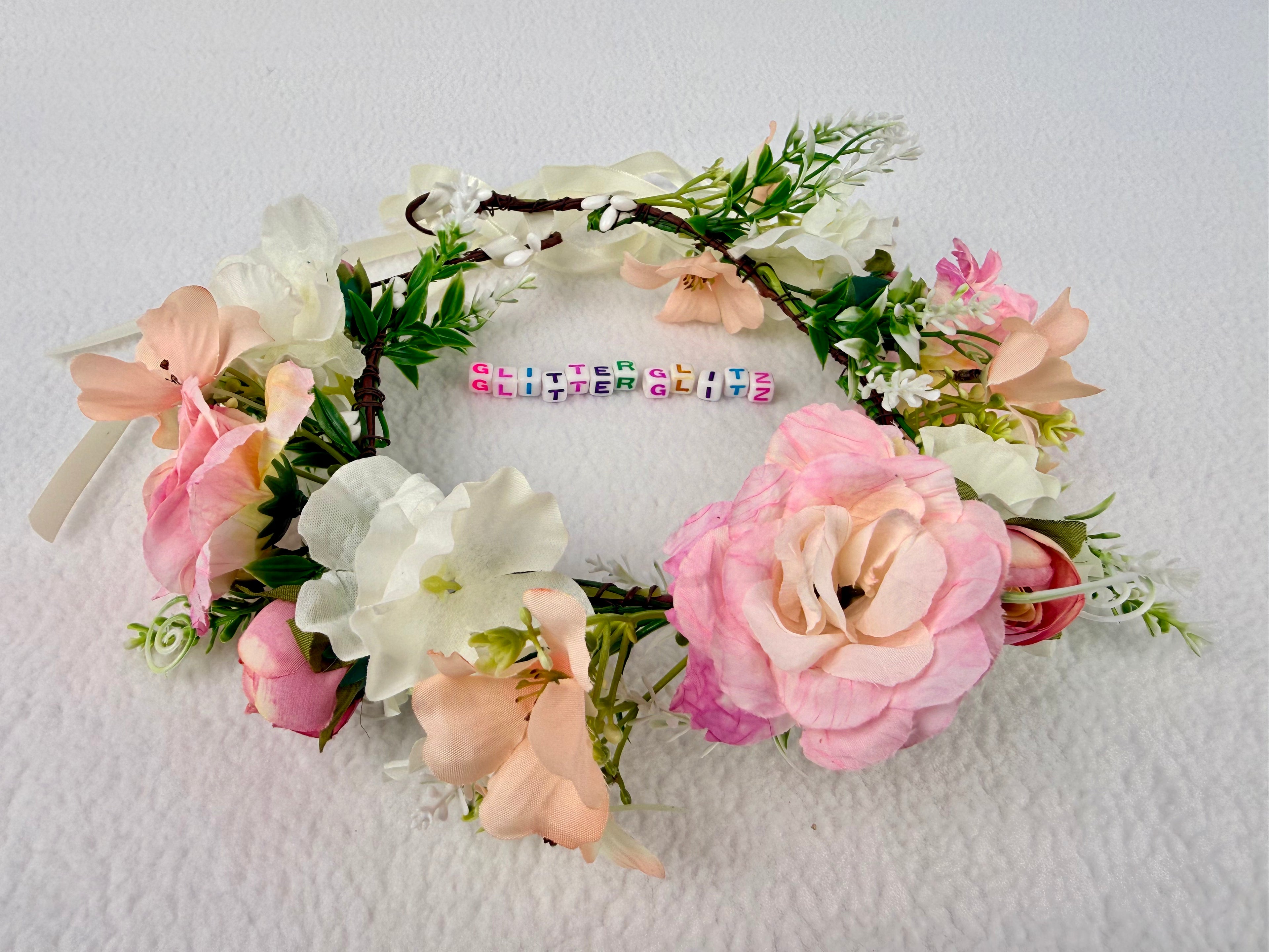 Fabric rose crown floral headband for girls. For flower girls, bridesmaid, birthdays, weddings, photoshoots.