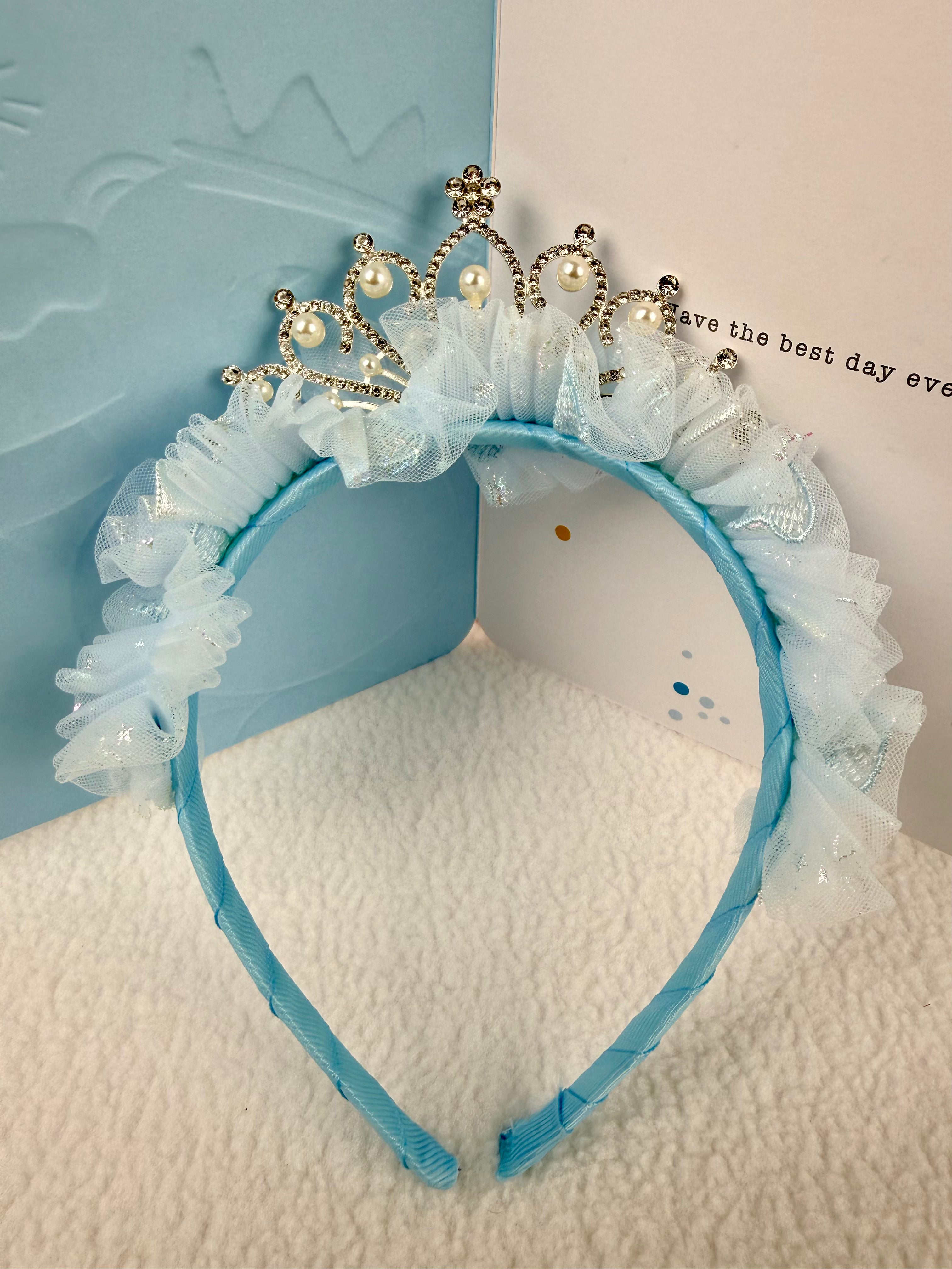 Blue Princess Tiara with stones and pearls. Suitable for birthdays, photoshoots