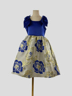 Front view of blue floral girls party dress, suitable for birthdays, weddings, parties, photoshoots and special occasions