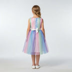 Back view of pastel colour tulle girls party dress, suitable for  birthdays, flower girls, photo shoots, easter and holiday gatherings, formal occasions