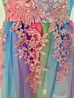 Closeup of pastel colour tulle girls party dress, suitable for  birthdays, flower girls, photo shoots, easter and holiday gatherings, formal occasions