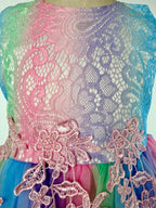 Closeup of pastel colour tulle girls party dress, suitable for  birthdays, flower girls, photo shoots, easter and holiday gatherings, formal occasions
