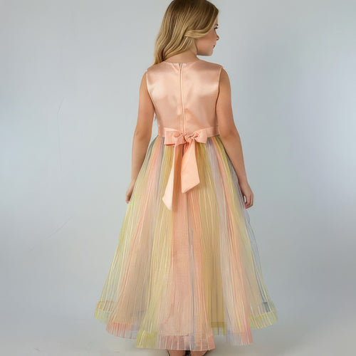 Back view of pink tulle lace girls party dress, suitable for  birthdays, flower girls, photo shoots, formal occasions