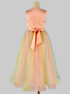 Back view of pink tulle lace girls party dress, suitable for  birthdays, flower girls, photo shoots, formal occasions