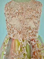 Closeup of pink tulle lace girls party dress, suitable for  birthdays, flower girls, photo shoots, formal occasions