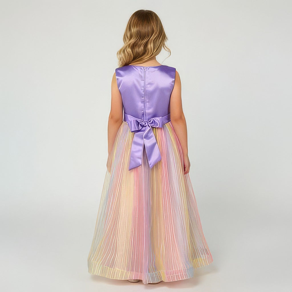 Back view of purple tulle lace girls party dress, suitable for  birthdays, flower girls, photo shoots, formal occasions