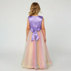 Back view of purple tulle lace girls party dress, suitable for  birthdays, flower girls, photo shoots, formal occasions