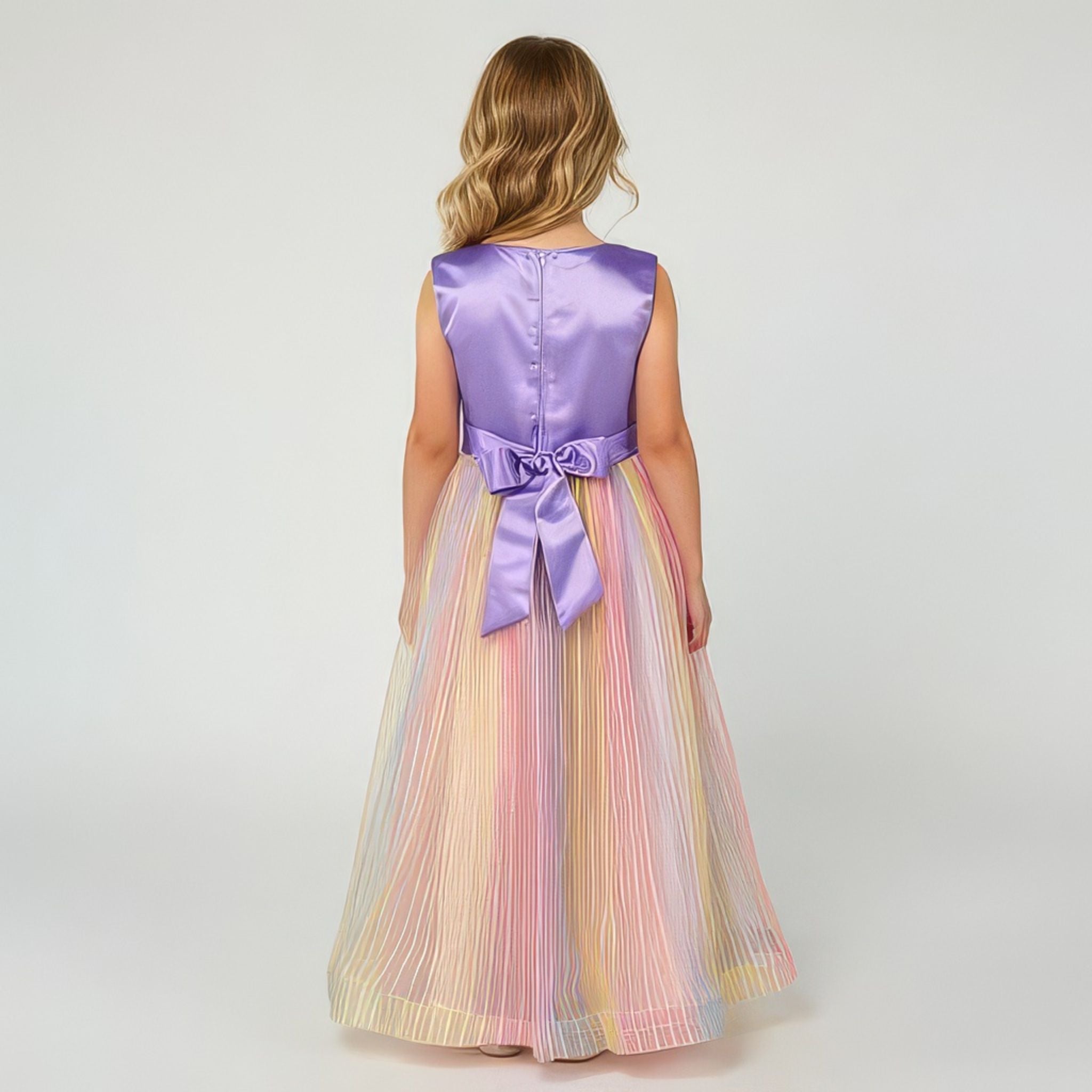 Back view of purple tulle lace girls party dress, suitable for  birthdays, flower girls, photo shoots, formal occasions