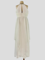 Back view of white halter neck chiffon girls party dress, suitable for birthdays, bridesmaids, and formal occasions