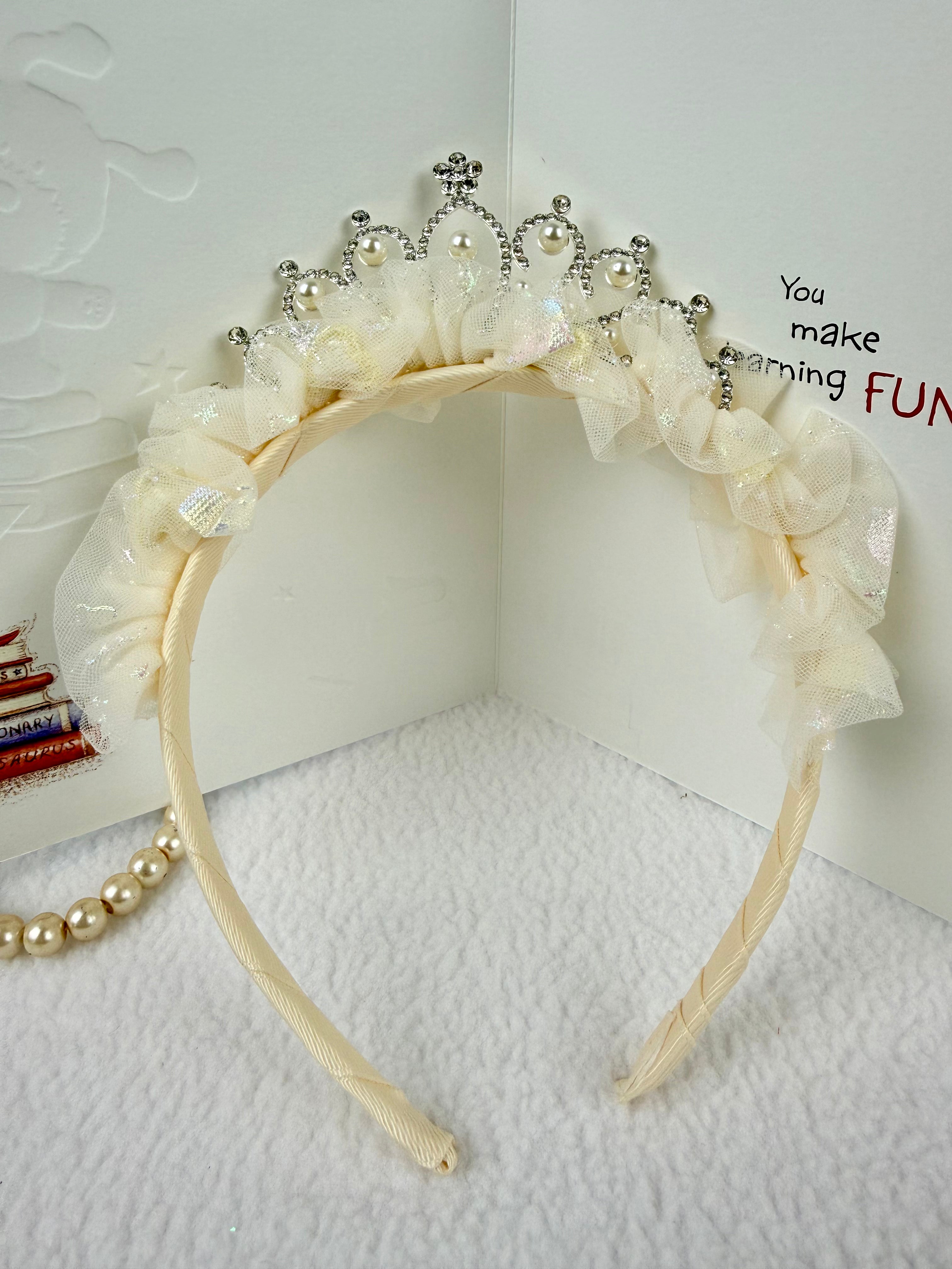 Ivory white Princess Tiara with stones and pearls. Suitable for birthdays, photoshoots
