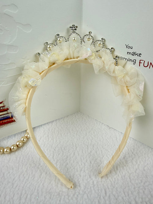 Ivory white Princess Tiara with stones and pearls. Suitable for birthdays, photoshoots