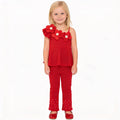 Front view of red floral girls party outfit, suitable for birthdays, parties and special occasions