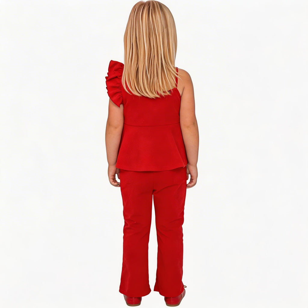 Back view of red floral girls party outfit, suitable for birthdays, parties and special occasions