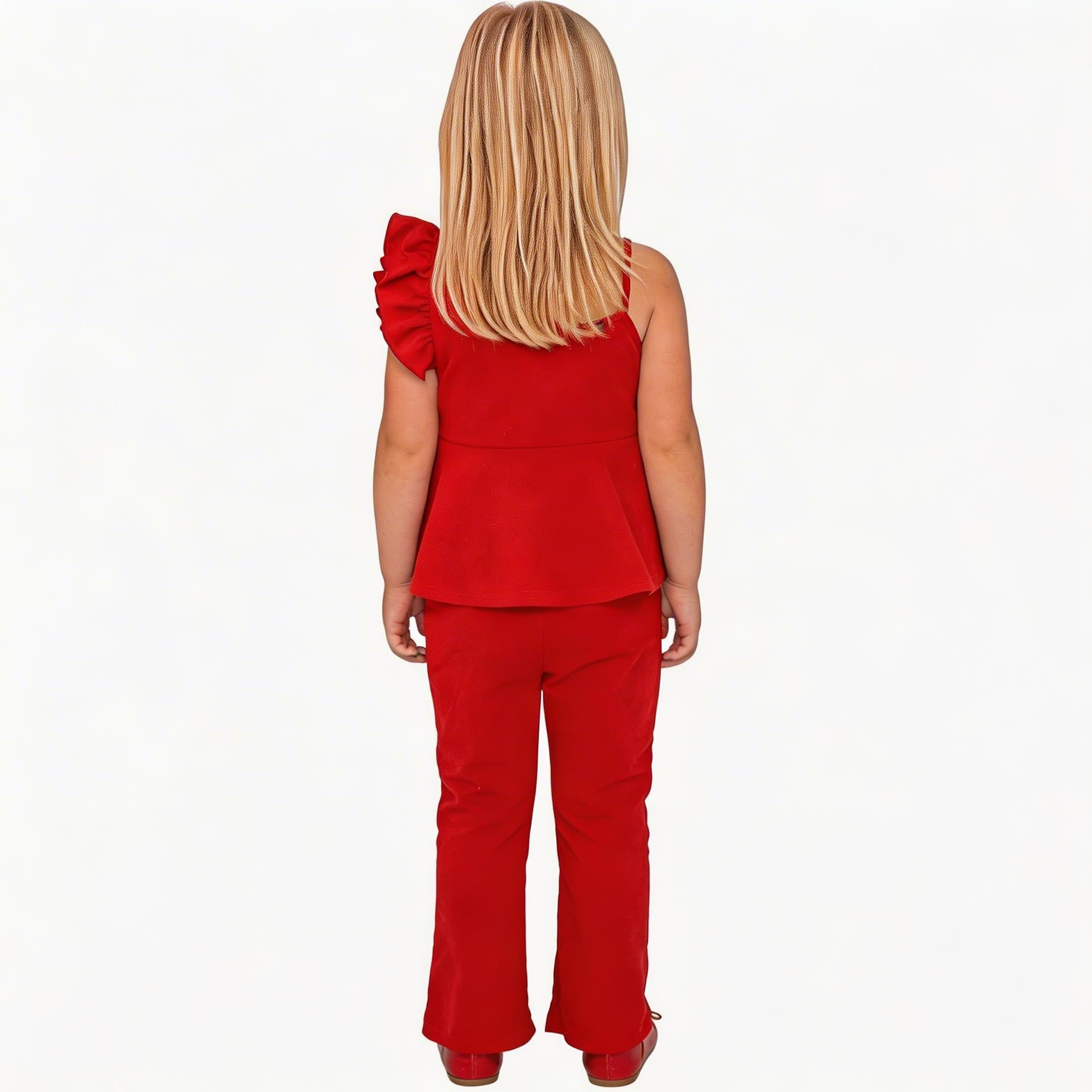 Back view of red floral girls party outfit, suitable for birthdays, parties and special occasions