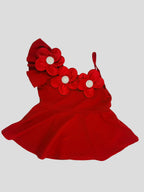 Front view of red floral girls party outfit, suitable for birthdays, parties and special occasions